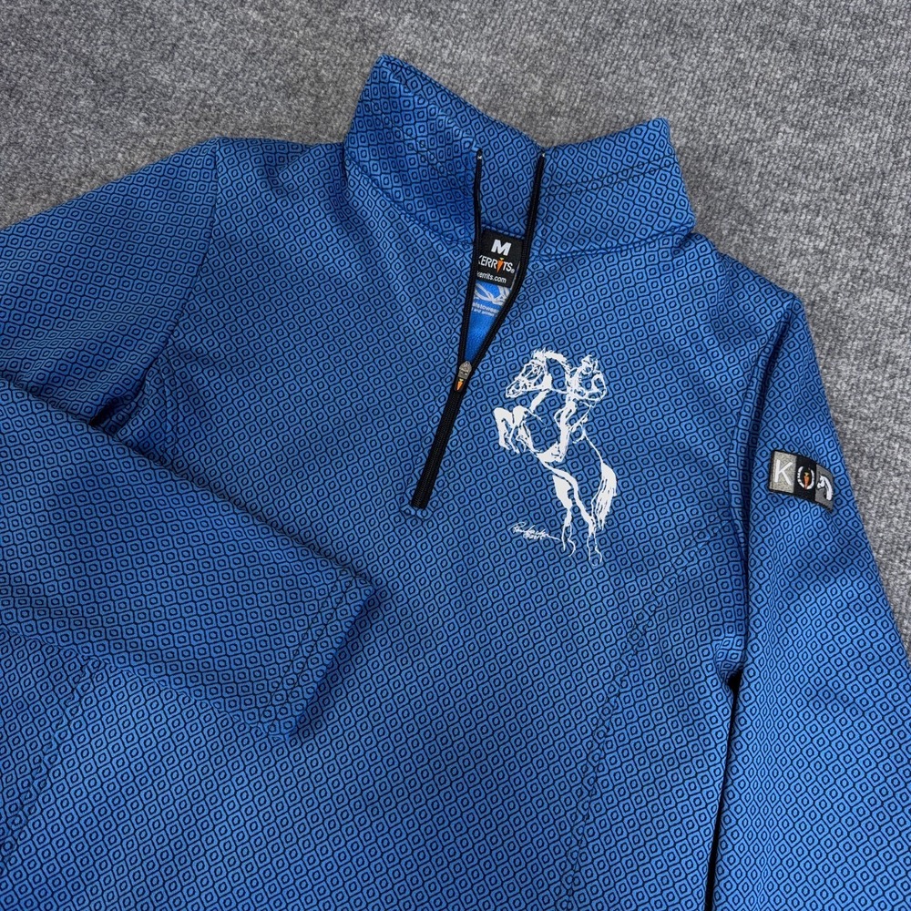 Kerrits 1/4 Zip Fleece Women Medium Blue Black Geometric Horse Riding Graphic
